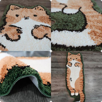 Whimsical Cat-Shaped Handmade Rug